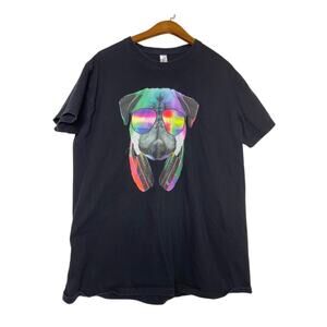 DJ Pug T-Shirt Mens XL Neon Pug Sunglasses Headphones Pug Life Short Sleeve